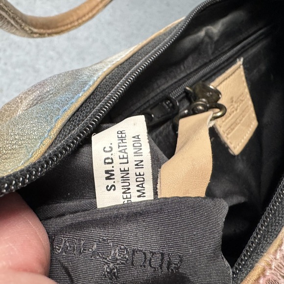 Anuschka Purse Womens Brown Floral Lotus Hand Painted Leather Shoulder Bag - Picture 10 of 13